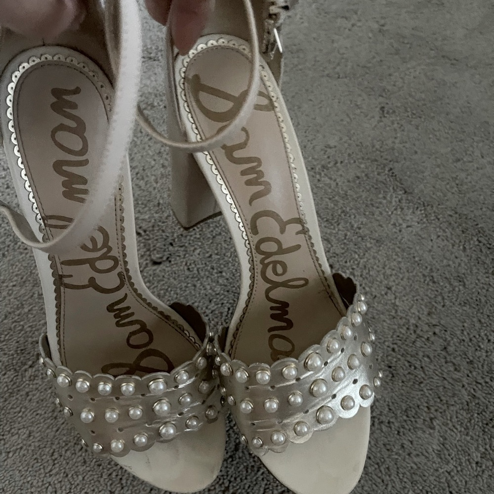 Sam Edelman ivory pearl sandals with block heel